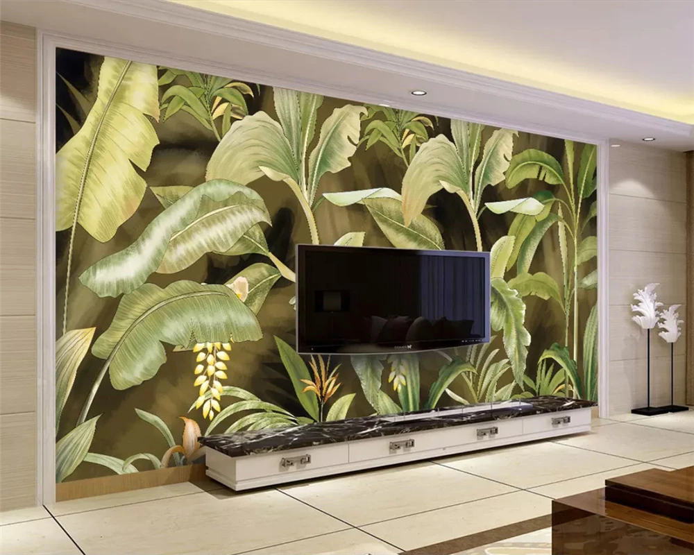 

beibehang Custom 3D Mural Wallpaper Southeast Asia Tropical Rainforest Banana Leaf Background Wall Silk material Photo Wallpaper