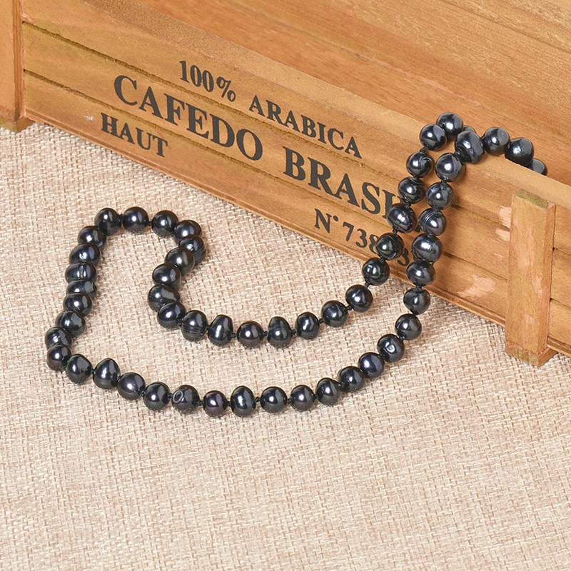 7-8 mm Pure Black Near Spherical freshwater Customization 7-8 MM Pure Natural Chain Type Necklace