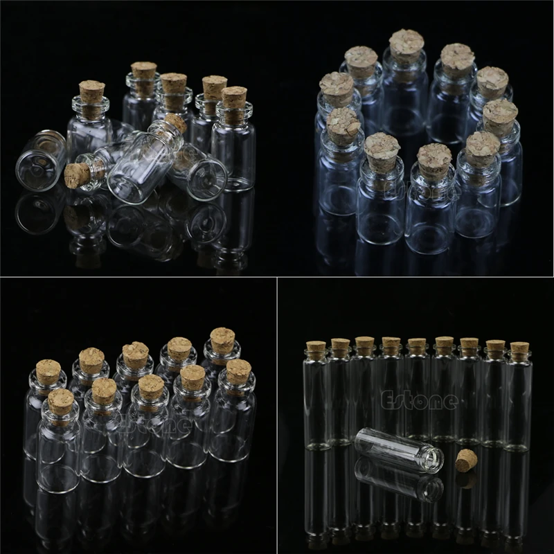 10pcs Mini Glass Wish Bottle Vial Refillable Bottles with Cork Stopper Storage Pendant 0.5/1/2/20mL Transparent Clear New