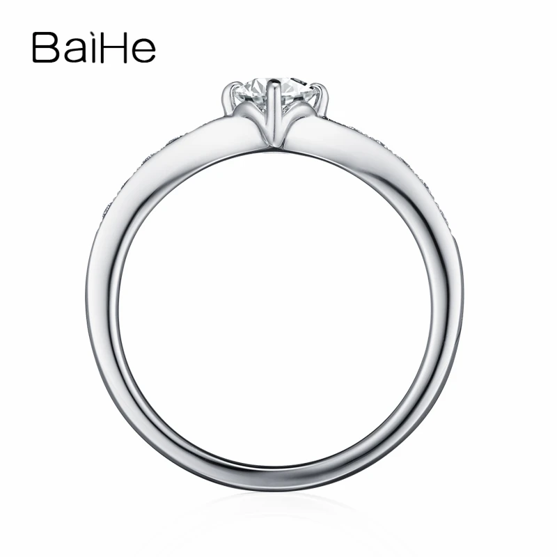 BAIHE Solid 10K White Gold(AU417) About 0.25ct Certified Round Moissanite Engagement Wedding Women Trendy Fine Jewelry Gift Ring