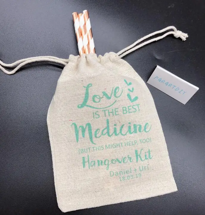 custom love is the best medicine wedding Hangover Kit favor gift Bags Bachelorette bridal shower party gift bag candy pouches