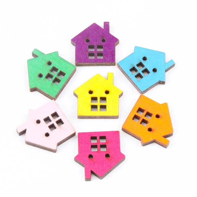 Natural Wooden House Shape Scrapbooking Button Handmade Accessory Home Decoration Craft DIY Botones 20pcs 22x23mm T0074-FD