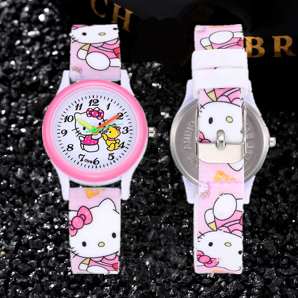 Relojes rosas para niños, bonito reloj con patrón de dibujos animados para niños, banda de silicona 3D de dibujos animados, relojes de cuarzo para