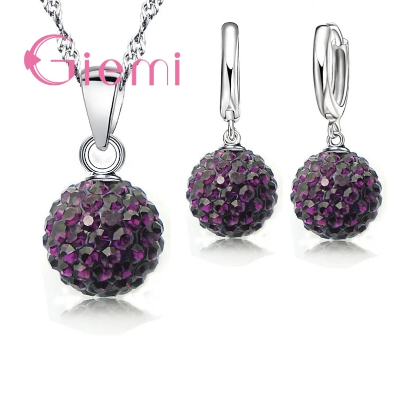 Best Hot New Jewelry Sets 925 Silver Needle Austrian Crystal Pave Disco Ball Lever Back Earring Pendant Necklace Woman