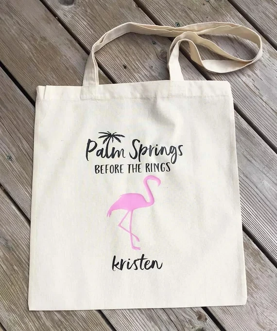 

personalized Palm Springs destination wedding birthday thank you tote bags,Flamingo Tote Bags, bridesmaid canvas Tote Bags