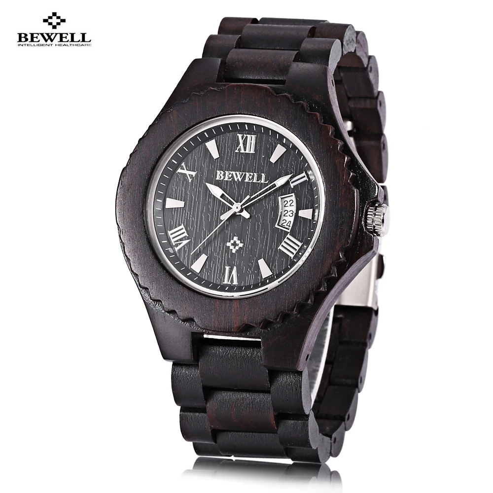 

Bewell Men Wooden Quartz Watch Date Luminous Display Japan Movt Wristwatch