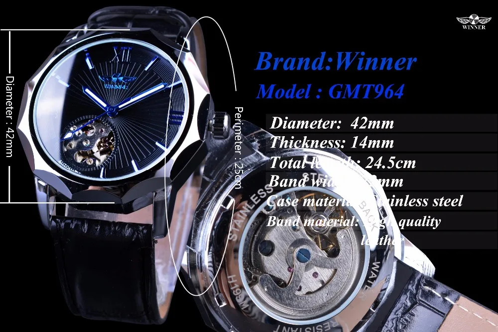 Winner Watch + Band Set Combination Blue Ocean Geometry Transparent Skeleton Men Brand Luxury Automatic Fashion Mechanical Clock