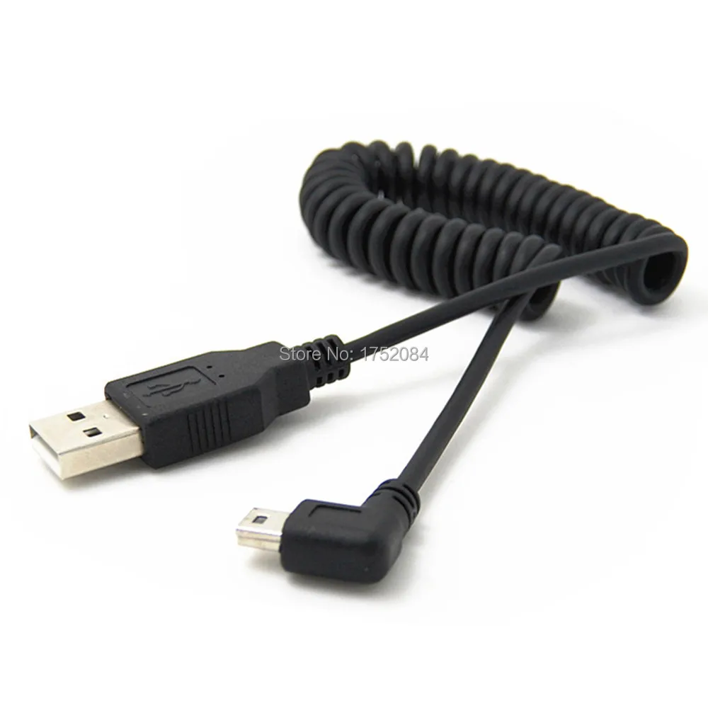 USB 2.0 male to Mini USB Right angled 90 degree Flexible Spring Retractable Charging data Cable for Car navigation GPS MP3/MP4