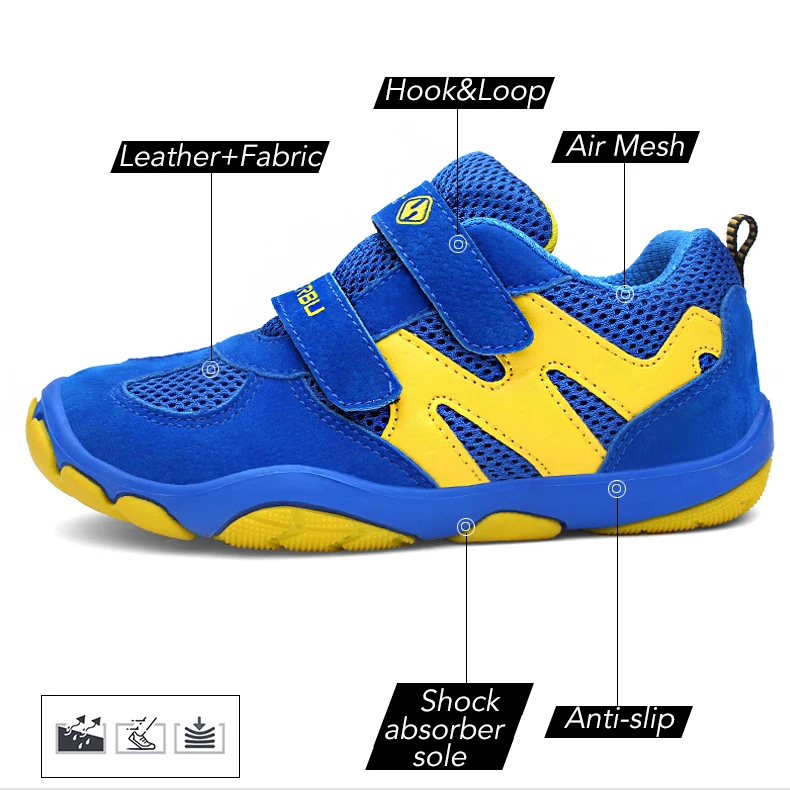 ULKNN Children Shoes For Boys Sneakers Running Kids Sport Shoes Net Mesh Leather Breathable TPR Lightweight Student School Shoes