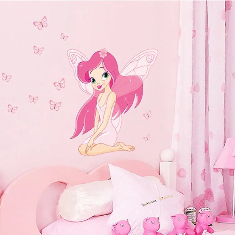 

Pink color The fairy princess butterfly wings Wall stickers for kid's girl's bedroom