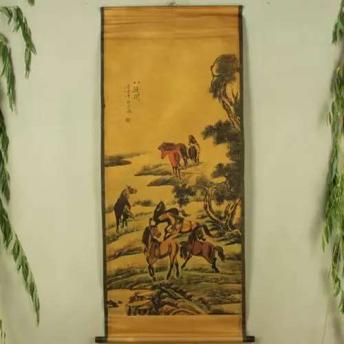 Exquisite Chinese Antique collection Imitation ancient Eight steeds Picture