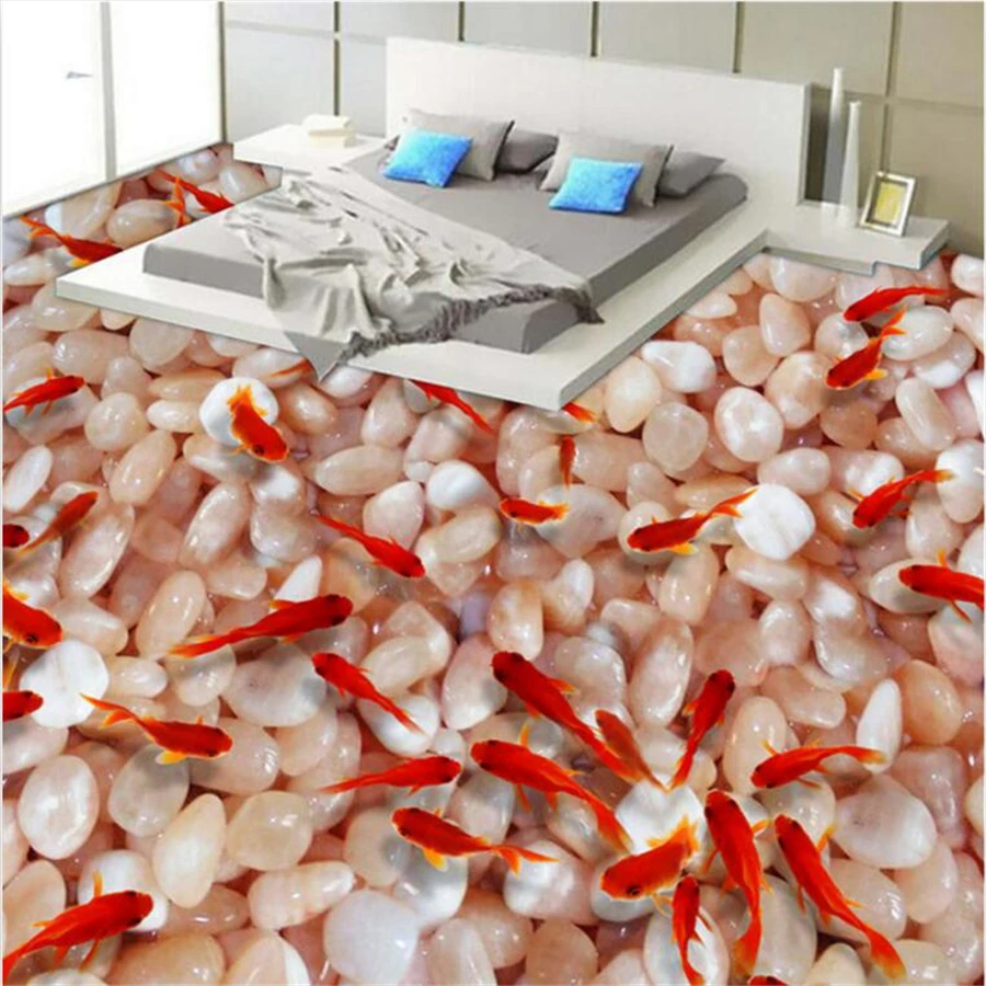 beibehang Custom floor painting 3d mural HD stream water cobblestone goldfish bathroom bathroom bedroom 3D floor papel de parede