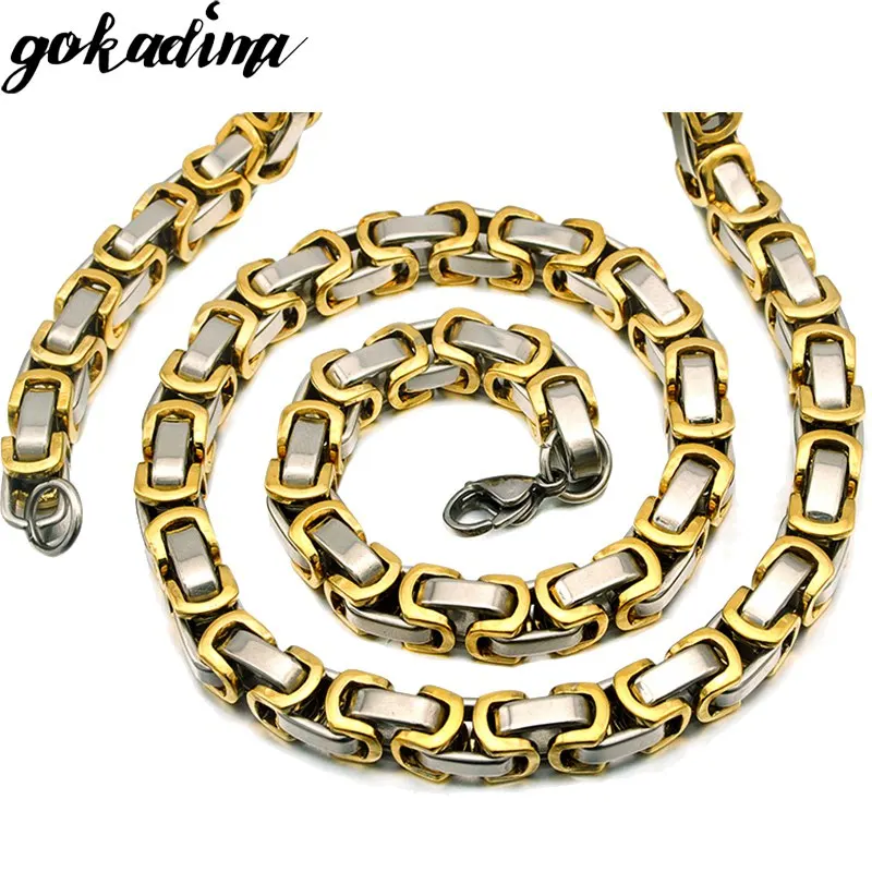 

Gokadima vintage necklace men jewelry chain byzantine stainless steel necklace for man 60cm*8mm Christmas Gift WN466