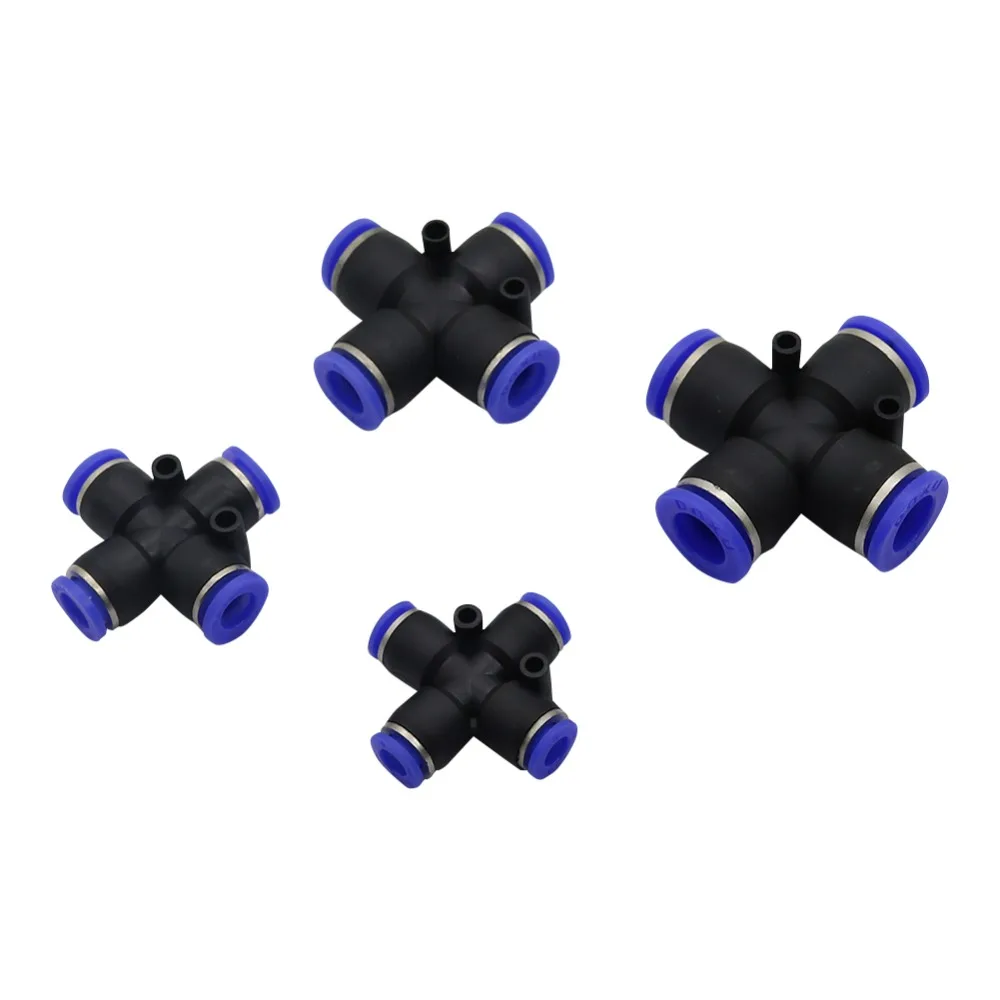 5 Pcs Cross Connector Pneumatic 4-Way Fittings 6mm 8mm 10mm 12mm OD Hose Tube Push In 4-Port Air Splitter Quick Fitting