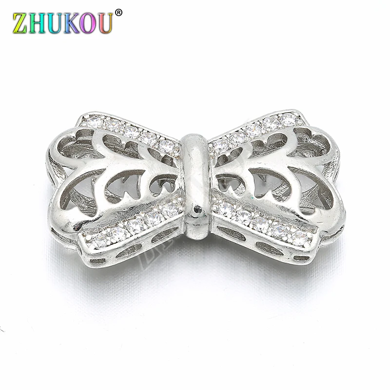 15*24mm Brass Cubic Zirconia Bow-knot Connectors Charms DIY Women Necklace Pendant Jewelry Accessory Findings, Model: VS125