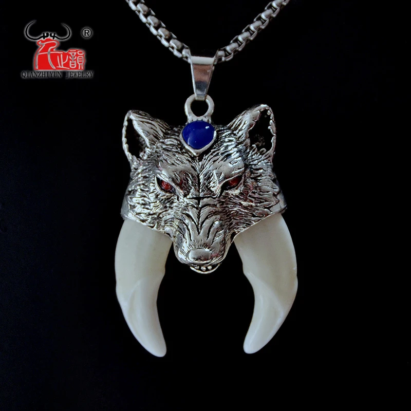 YX002 Men\'s Bone Pendant Necklace Stainless Steel Necklace Tibetan Amulet Fangs Real Natural Tooth Vintage Wolf Tooth Charm