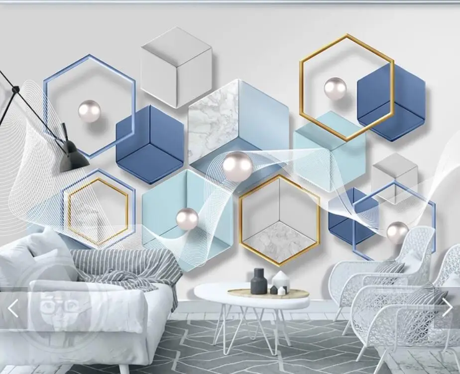 

Abstract Geometric Hexagon Wallpaper 3D Wall Mural Waterproof Canvas Murals Wall Painting Pastoral Silk Cloth