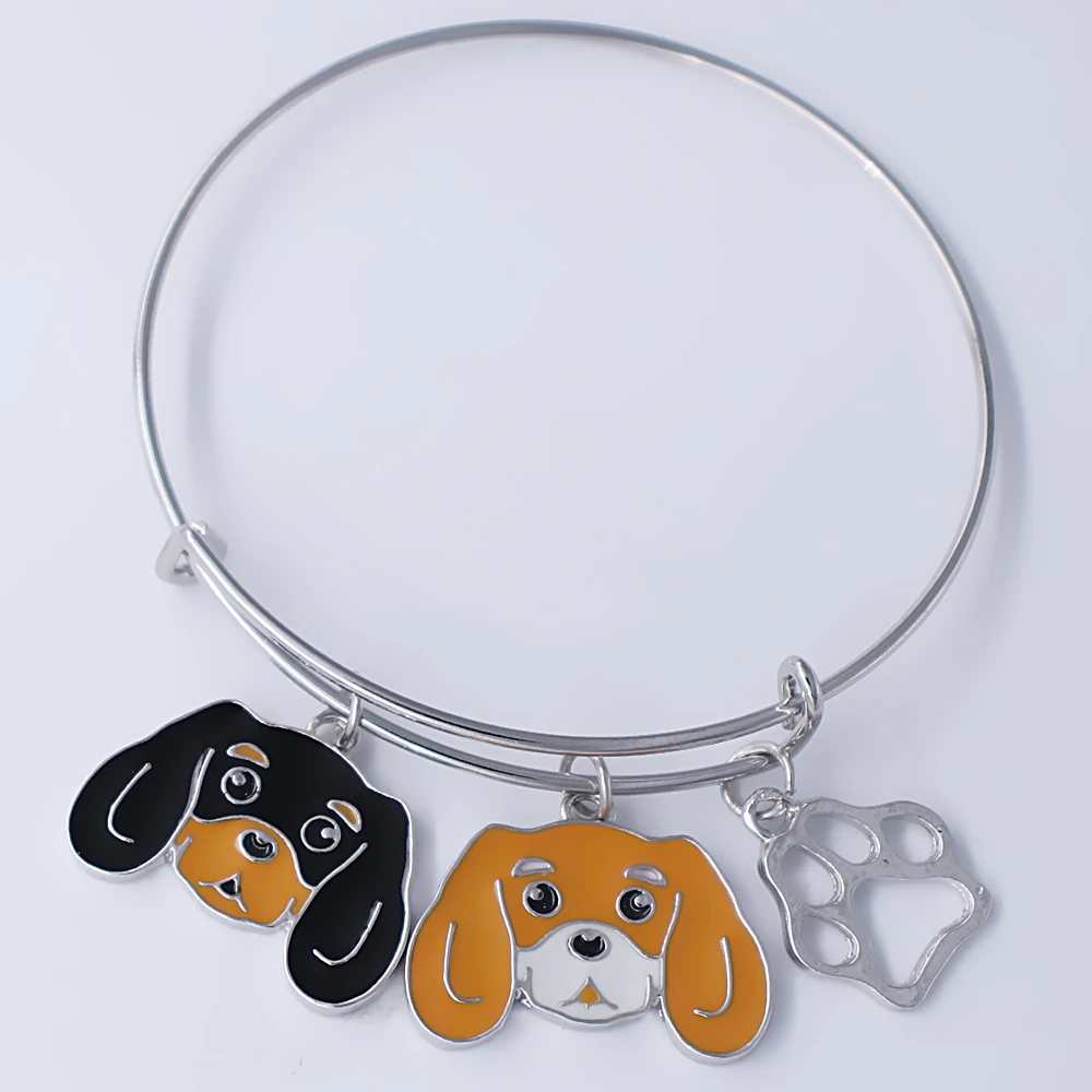 Double Nose Drop Ship New Trendy Cute Design Cavalier Dog Paw Print Charm Bangles For Pet Animal Lovers