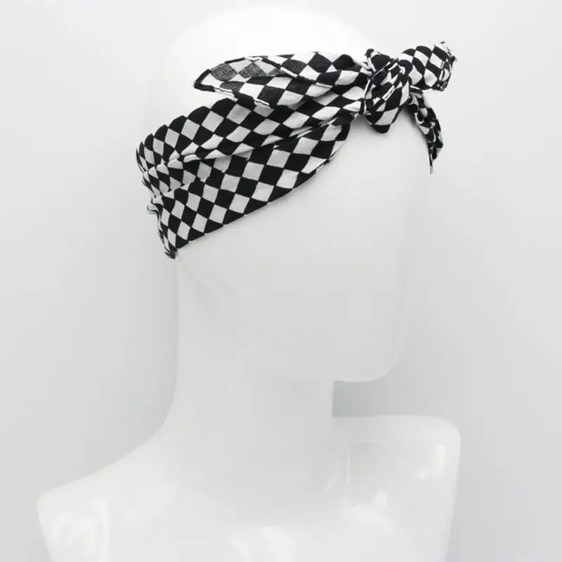 White Black Checkered Flag Racing Bandana Unisex Multi-Use Square Headband Motorcycle Outdoor Sports Hair Wrap Wristband 55x55cm