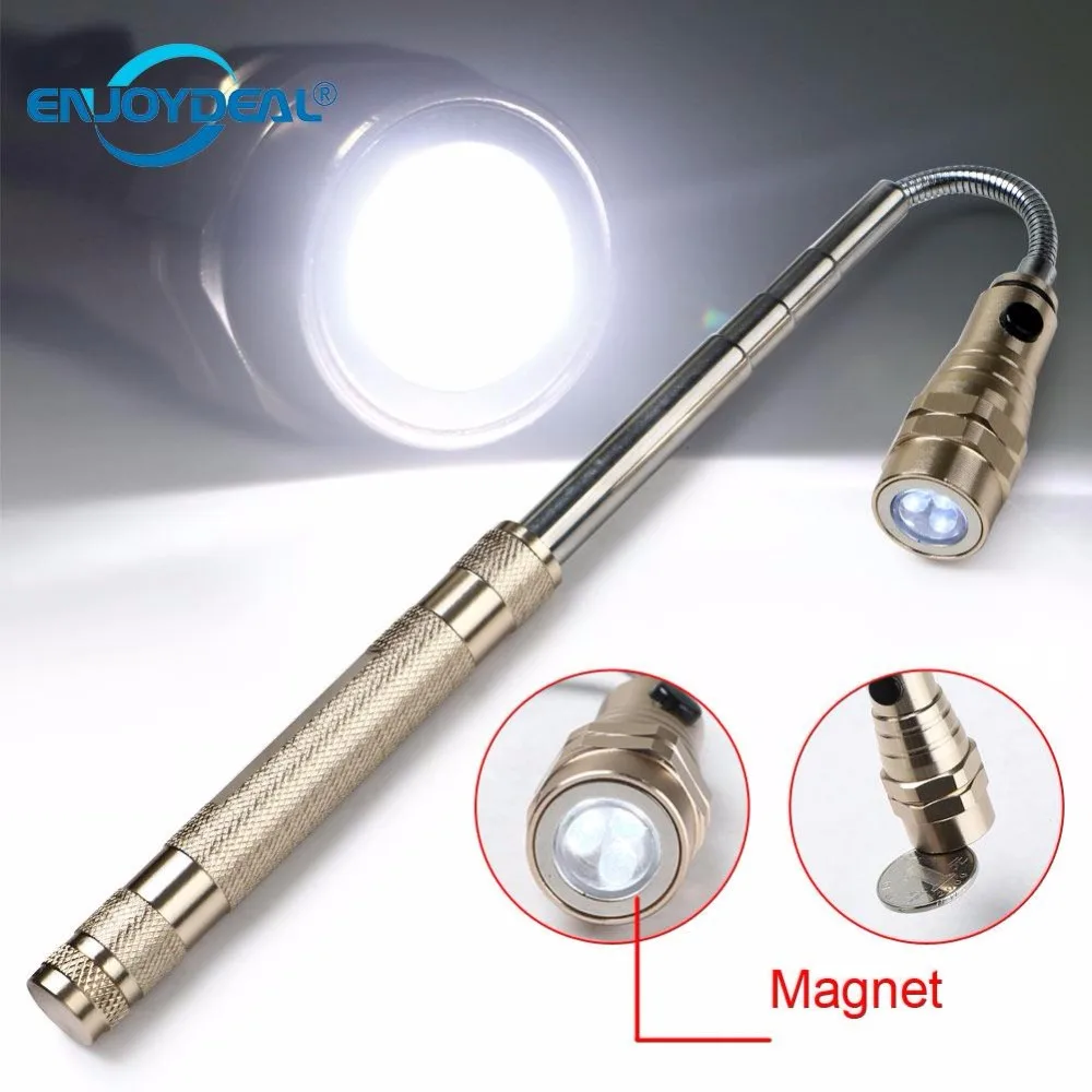 Flexível lanterna LED Torch Lamp, 3 LED, 360 graus, cabeça magnética, telescópica Pick Up Tool, quente