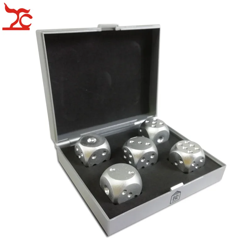 5 Pcs/lot Golden Color Solid Dominoes Metal Dice Aluminium Alloy Poker Game Portable Dice Poker With Box Party High Quality