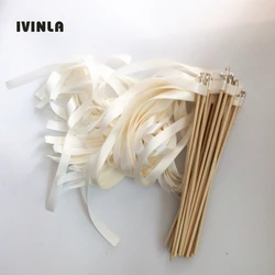 50/20/10pcs/lot Antique white  ribbon wedding wands Twirling Streamers wedding ribbon stick for wedding decoration