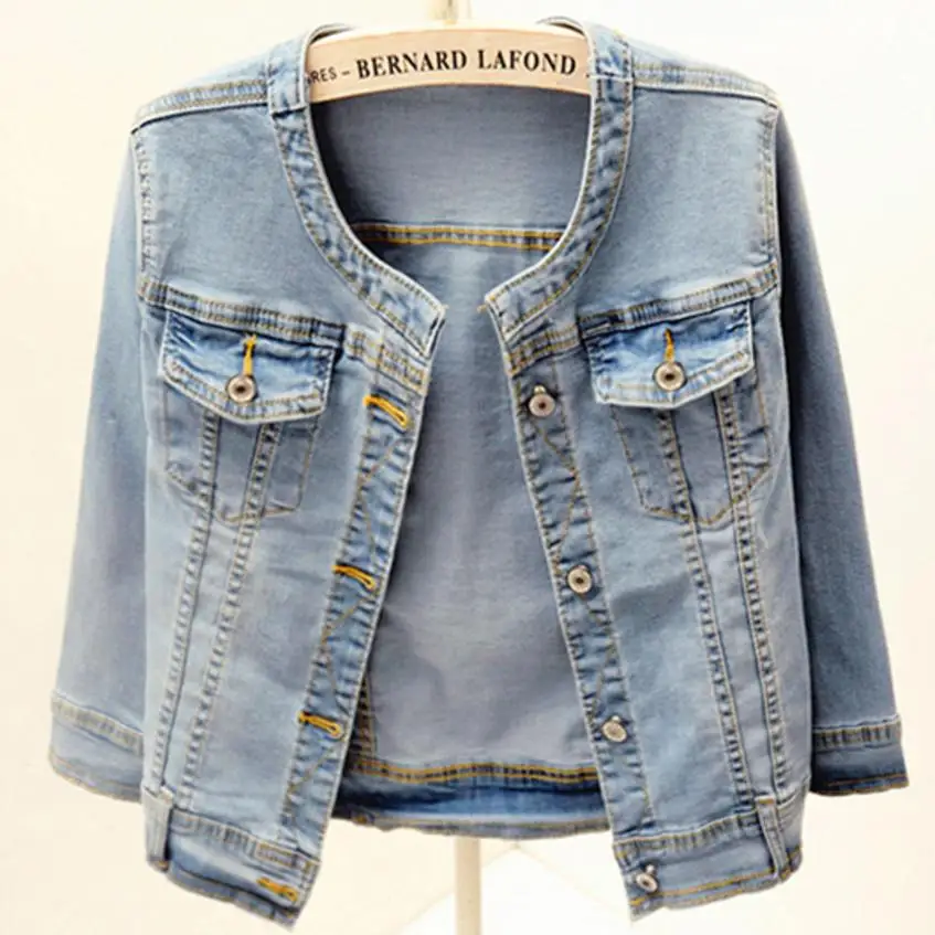 

New Ladies Denim Jackets Slim Fit Jeans Coat Classical Jackets three quarter Sleeve Casual Jackets Women