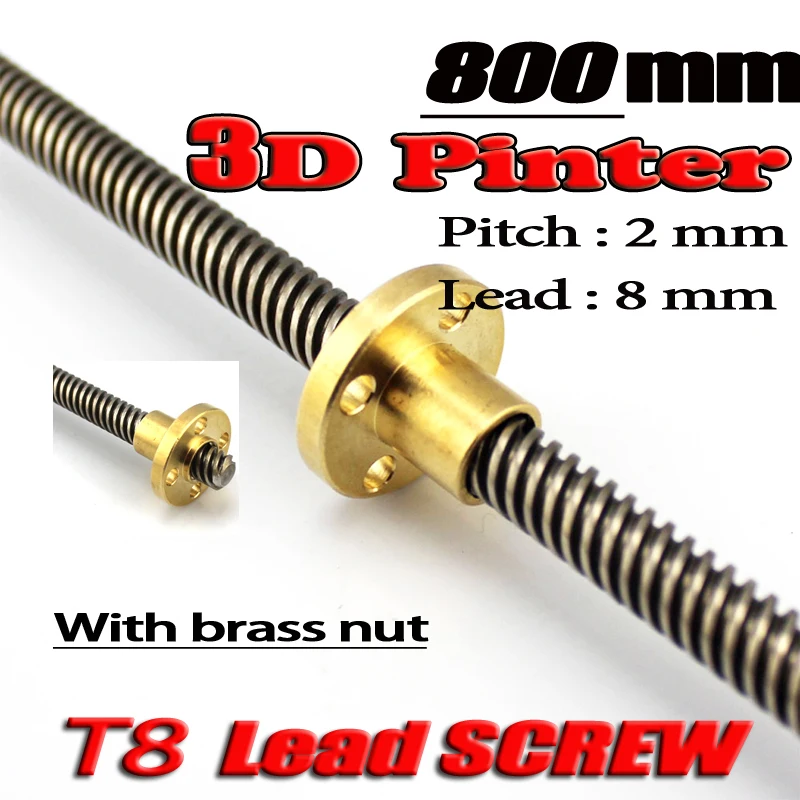 

3D Printer THSL-800-8D Lead Screw Dia 8MM Pitch 2mm Lead 8mm Length 800mm with Copper Nut Free Shipping