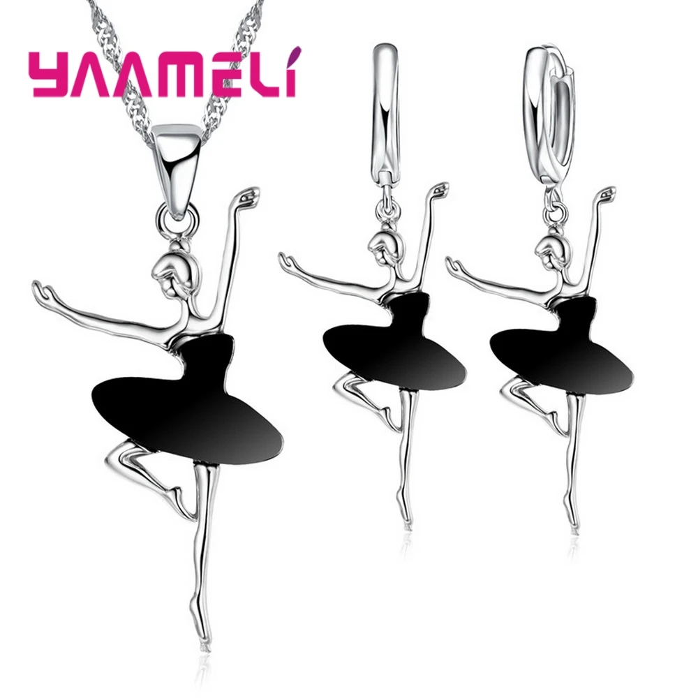 925 Sterling Silver Necklace/Earring Sets Sports Style Elegant Style Human Dance For Women Girl Birthday Party