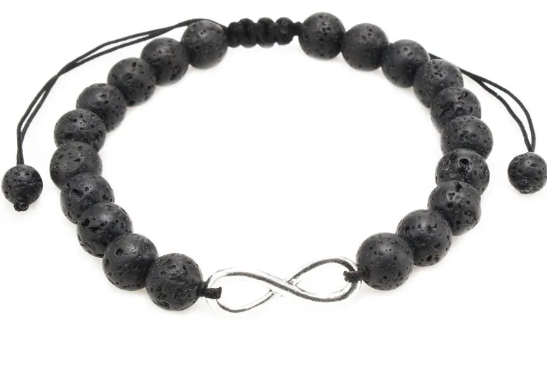 8mm bg434 gold 8 infinity black volcanic lava Stone bead Frosted agate white Howlite Macrame Braided adjusted Bracelet