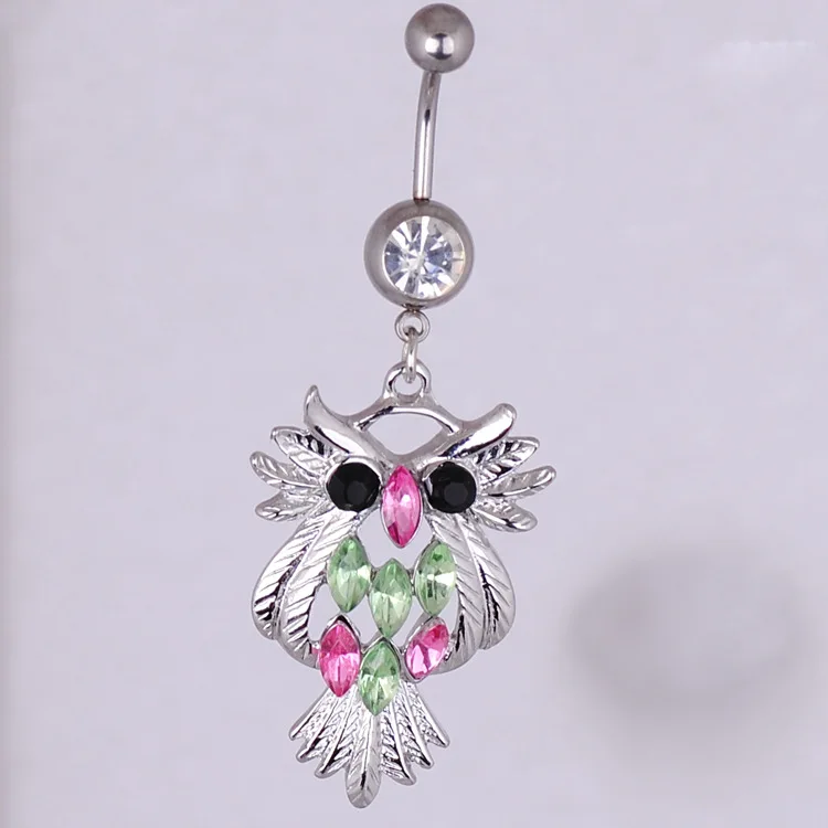 Eye-catching Rhinestone Owl Dangle Ball Barbell Bar Belly Button Navel Ring Body Piercing,Navel piercing Nombril 1PCS