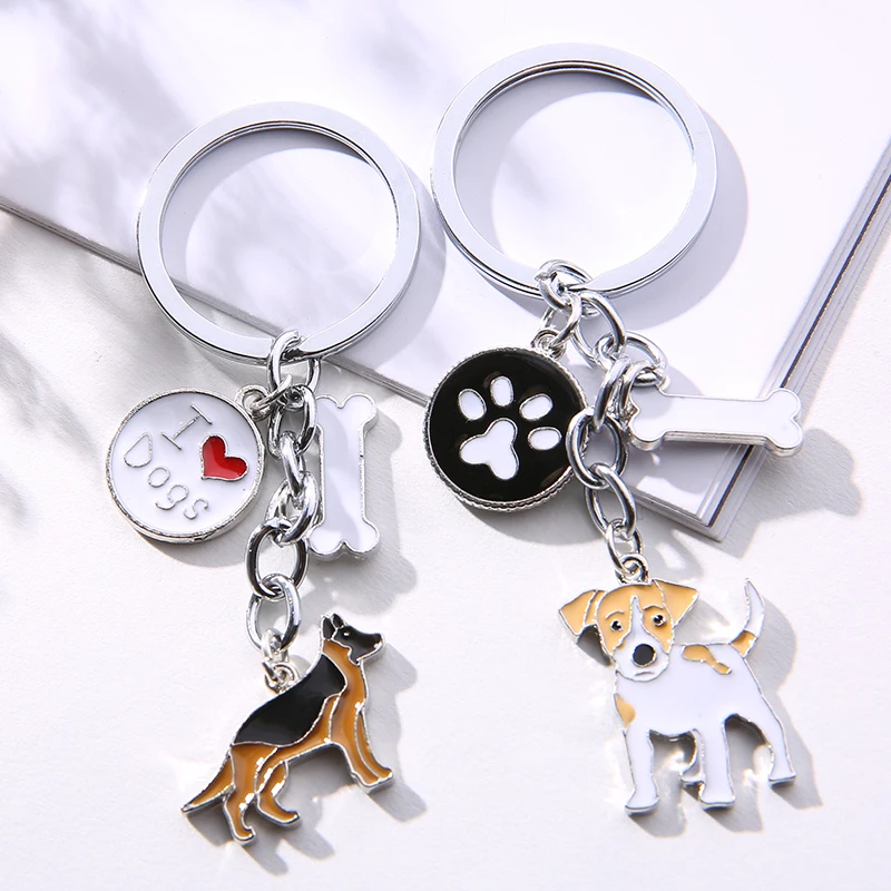 German Shepherd dog key chains for men women silver color metal alloy bone charm pendant male famle car bag keychain key ring