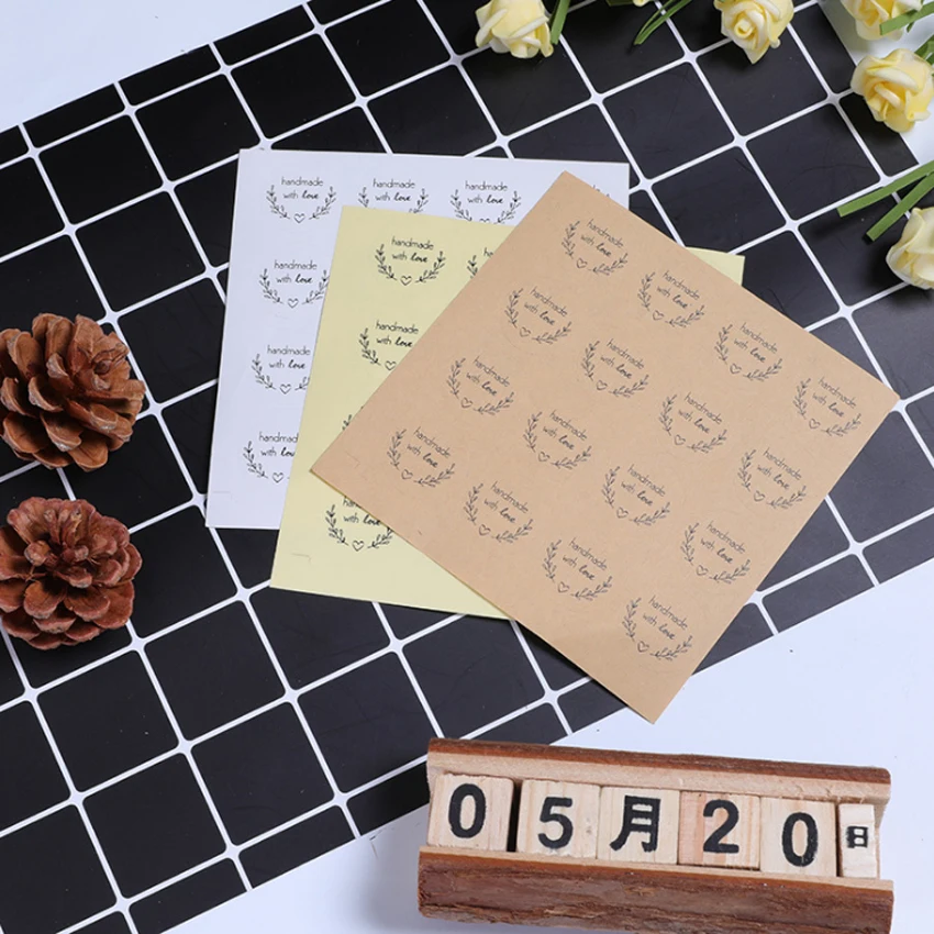160 Stück/Los, süße Liebes-Girlande, handgefertigt mit Liebe, aus Kraftpapier, weiß, transparent, zum Selbermachen, für Geschenke, Kuchen, Backen, Versiegelung, Aufkleber – Detail 2