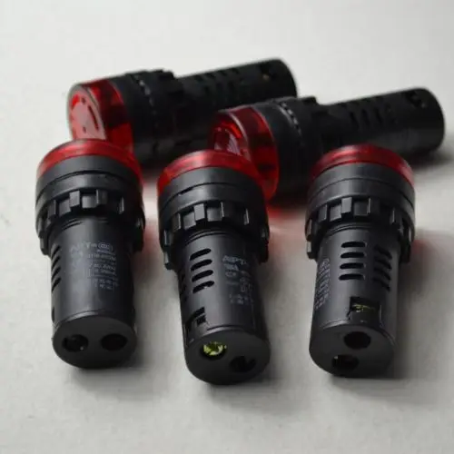 New 5Pcs TOP DC 12V DC24V DC36V AC220V 22mm Red LED Indicator Light with Buzzer