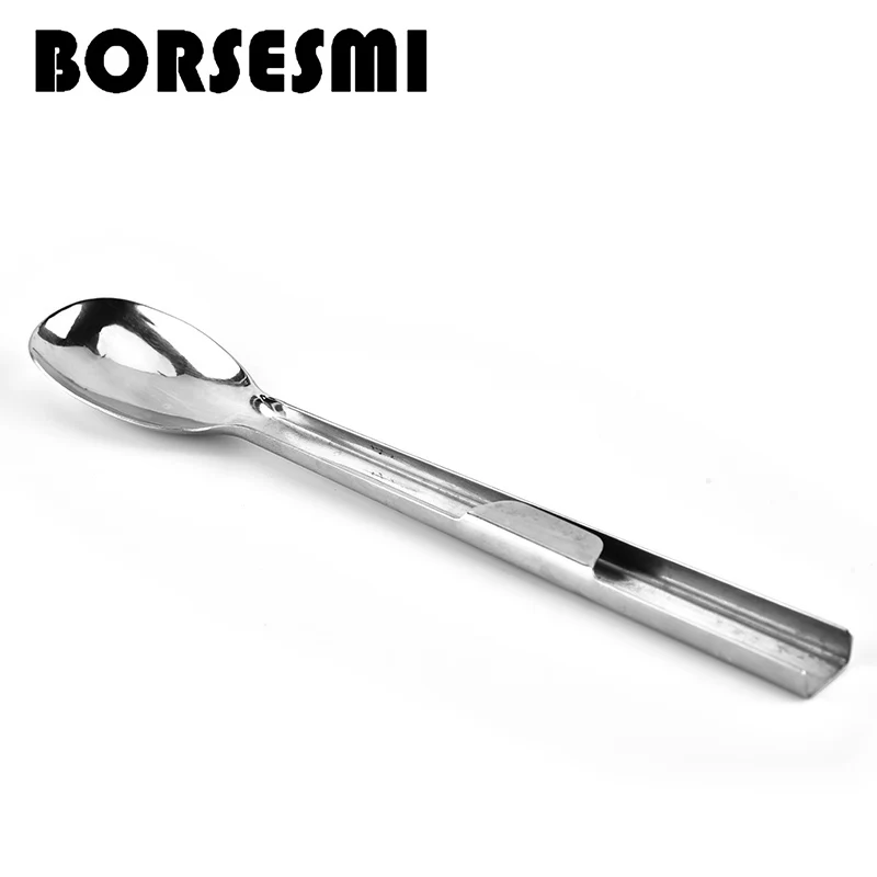 Hight quality stainless steel scoop multi function camping folding tableware set 2 in 1 cutlery outdoor picnic tool plastic case