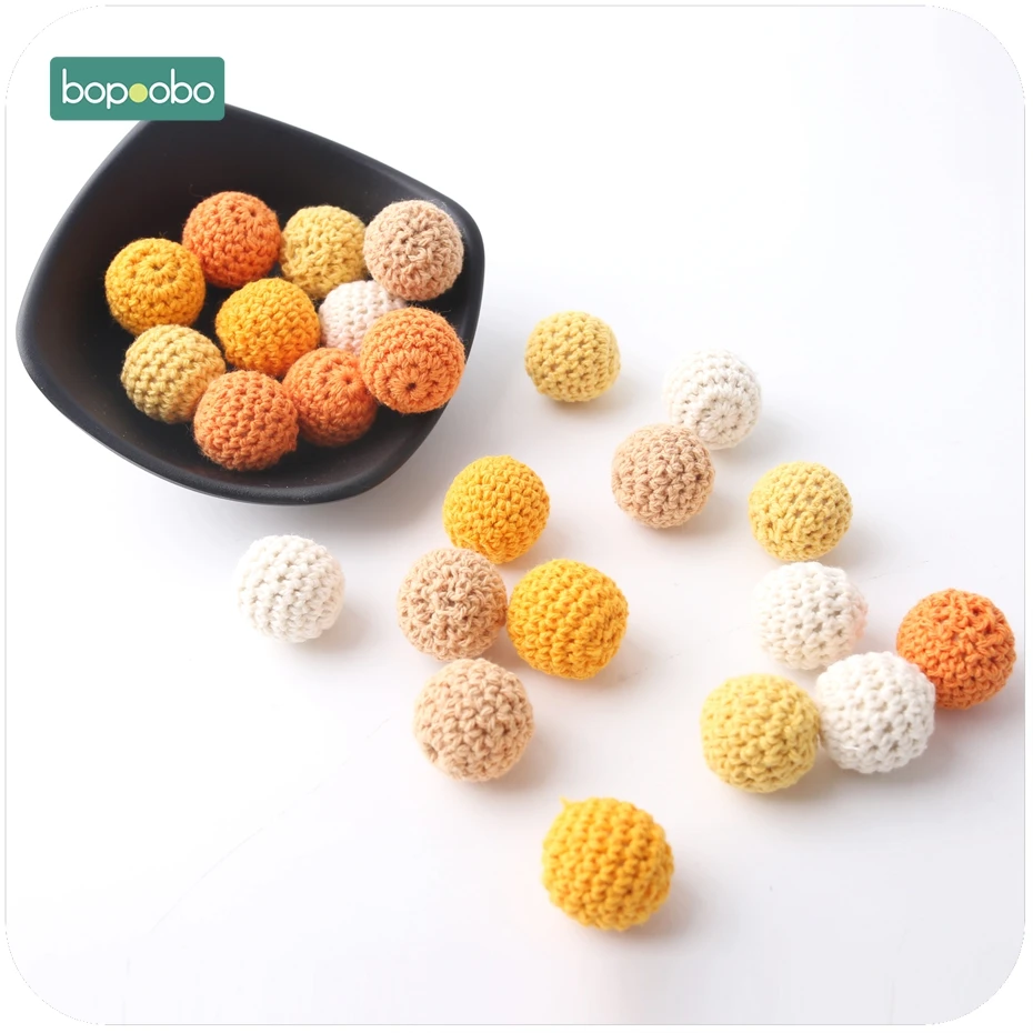 Bopoobo Baby Nursing Jewelry Accessories Crochet Beads 20mm 10pc Colorful Crochet Can Chew DIY Teether Bracelet Crochet Beads