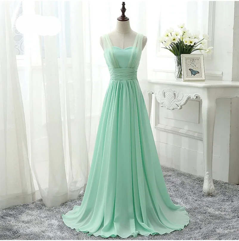 Custom Made ยาว Mint สีเขียวชุดเจ้าสาวสีฟ้าสีชมพูสีม่วงสีเหลืองทองชุดชีฟอง Vestido ความยาวอย่างเป็นทางการ