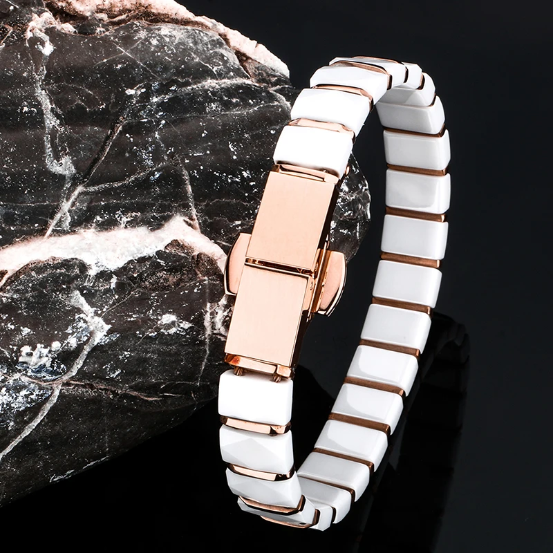 Rose Gold Plating Health Ceramic Bracelet Full Germanium Bracelet For Women Stainless Steel Bracelet & Bangles With Watch Clasp
