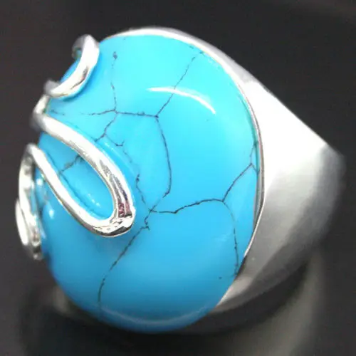 

unsex 17*21mm Huge 925 Silver Blue Natural Turquoise Finger Ring Size 8/9/10