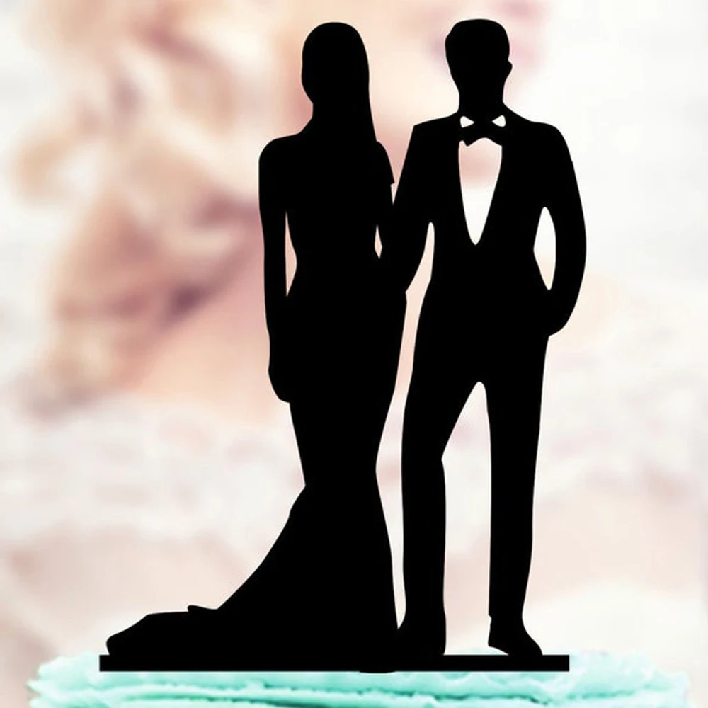 Pan młody i panna młoda sylwetka Wedding Cake Topper, spersonalizowane pan i pani ciasto Topper na wesele, niepowtarzalny wystrój weselny