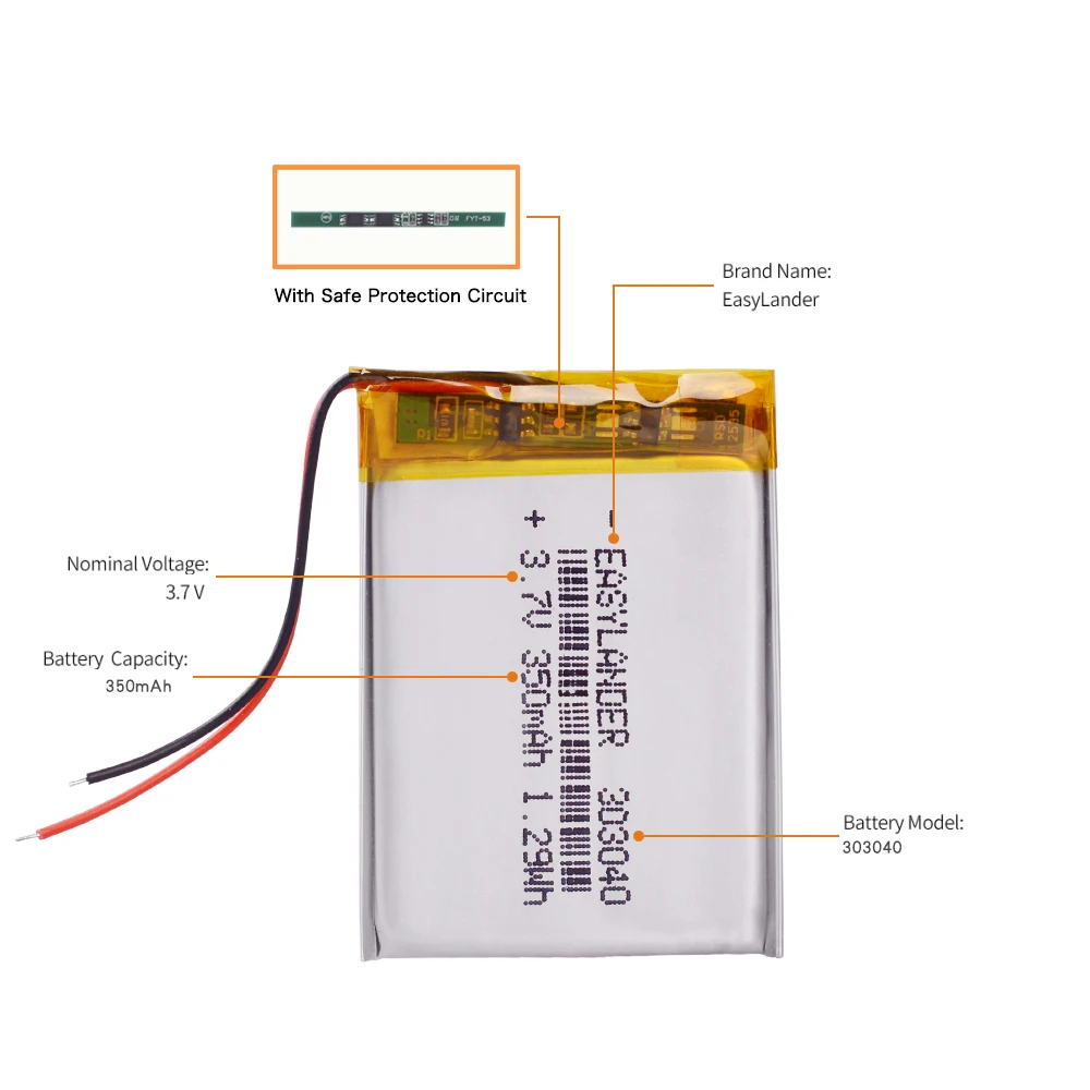 10pcs 303040 450mah 3.7V Rechargeable Lithium Li-ion Polymer Battery for MP3 MP4 MP5 X30