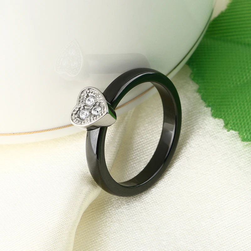 New Crystal Love Heart Ceramic Rings For Women Mother Gift Thin 3mm Width Real Carat Heart Jewelry Ring Original Wedding Jewelry