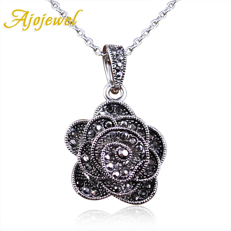 Ajojewel Vintage Necklace Women Black Rhinestone Flower Pendants & Necklaces Original Jewelry Wholesale
