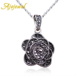 Ajojewel Vintage Necklace Women Black Rhinestone Flower Pendants & Necklaces Original Jewelry Wholesale