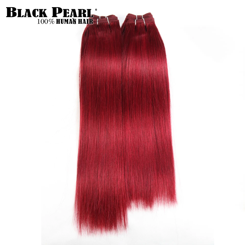 Hitam mutiara pre-colored Yaki rambut manusia bundel 4 buah Satu pak 190 Gram rambut lurus Brasil tenunan merah Burg # rambut non-remy