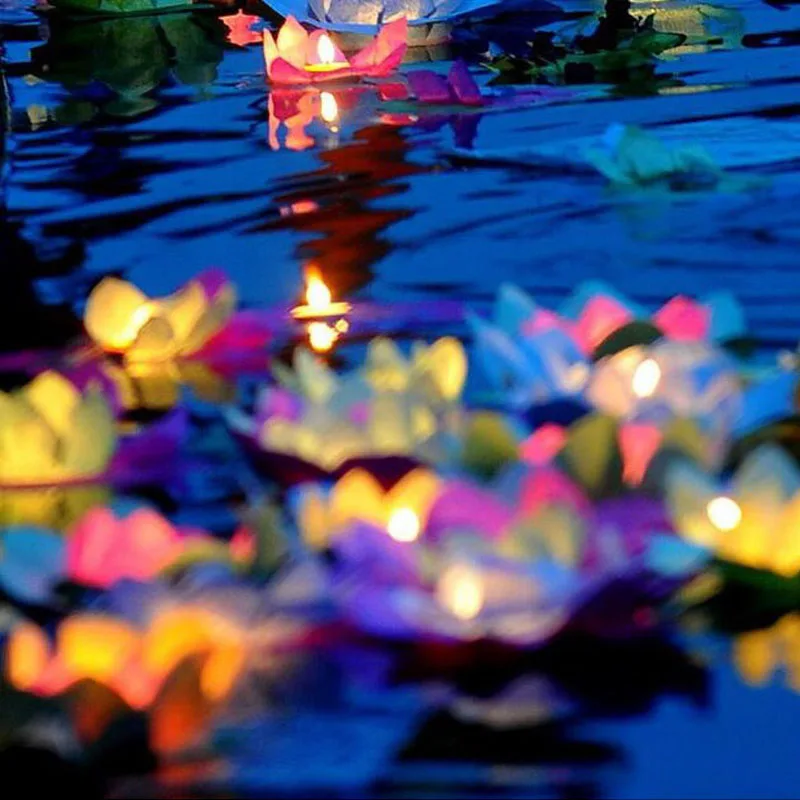 120pcs Colorful Changing LED Lotus Lamp Floating Water Wishing Lantern Artificial Flower Candle Lights Free Shipping ZA3791