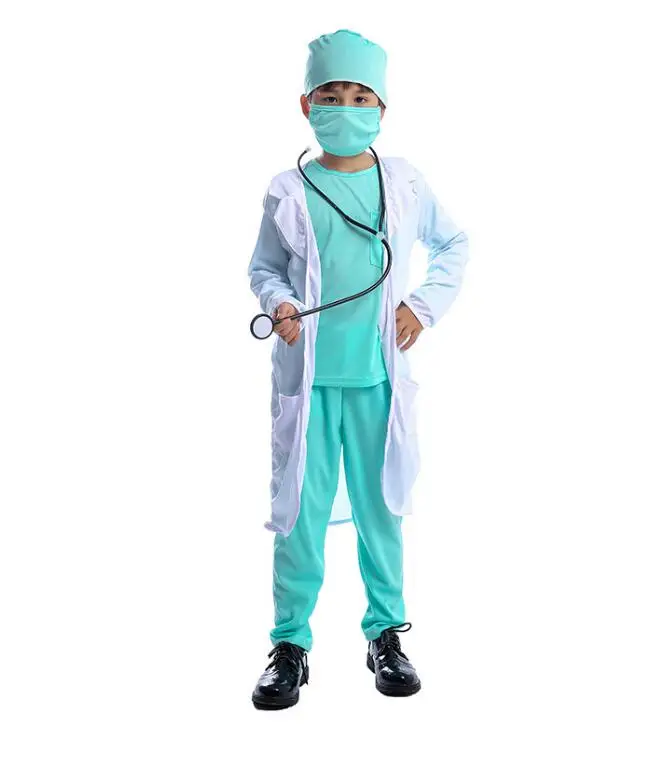 high quality Hospital Doctor Kids Surgeon Dr Uniform Boys Child Career Halloween Cosplay Costume