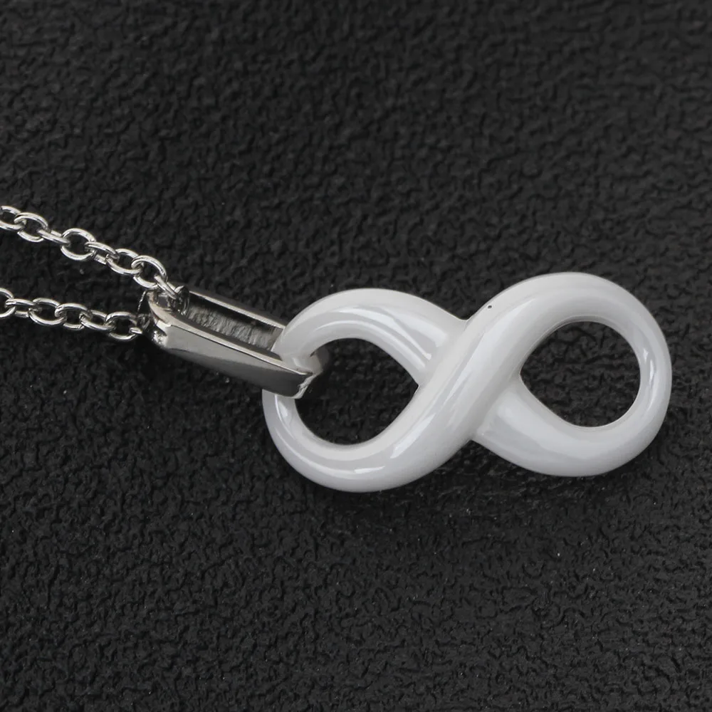 Simple Style Ceramic Infinity Pendant Necklaces White and Black With Stainless Steel Chain Environmentally Jewelry  For Women