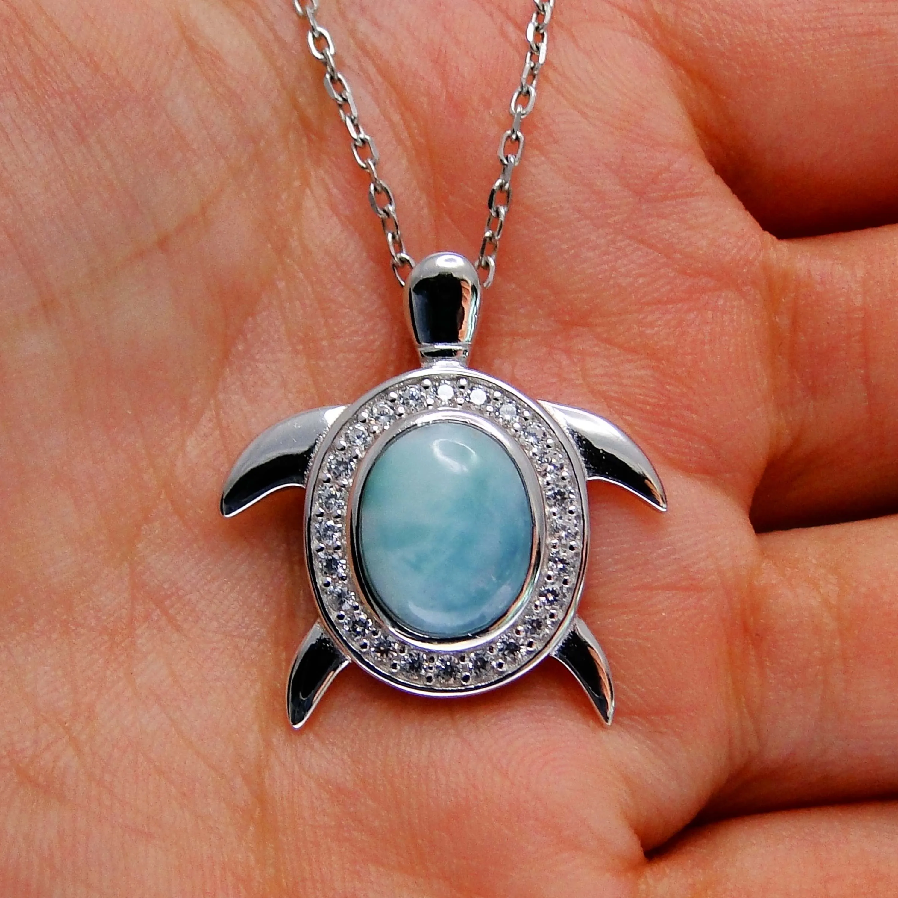 925 Sterling Silver Pendant Natural Larimar Pendant Cute Sea Turtle Charm Pendant for Women children Gift Jewelry without Chain