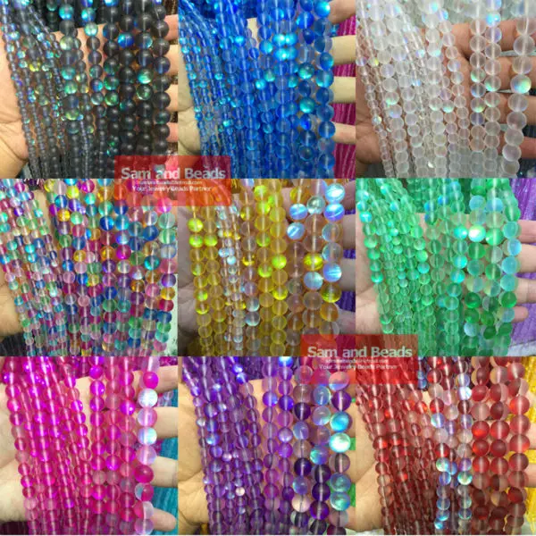 Top Quality Austria Crystal Synthesis Glitter Moon Stone Beads For Jewelry Making DIY Bracelet Necklace 6/8/10/12 mm Strand 15\'\'